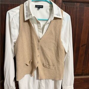 Modern Works Beige Knit Vest with White Shirt